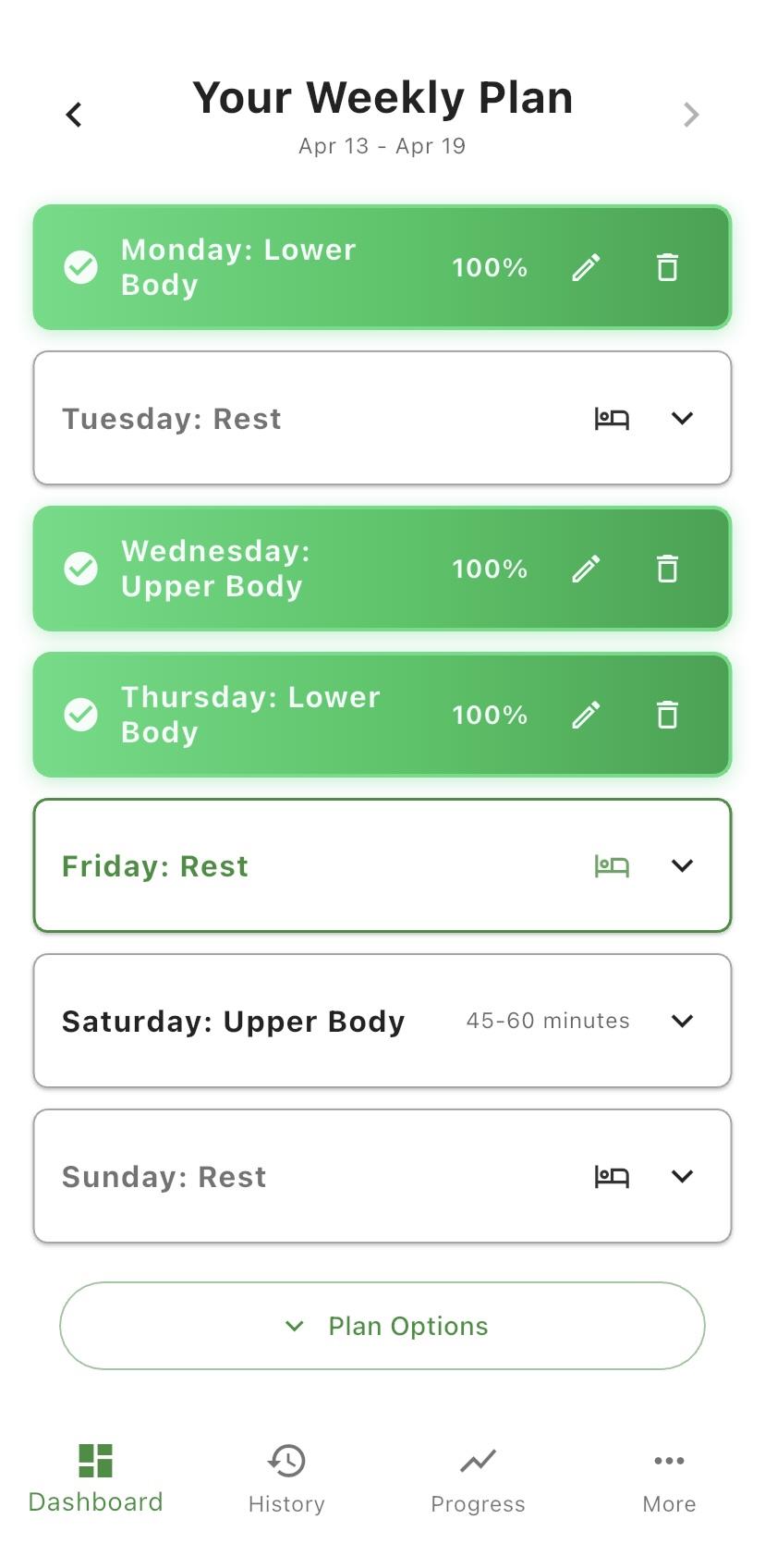 Buli app home screen with weekly plan and dashboard